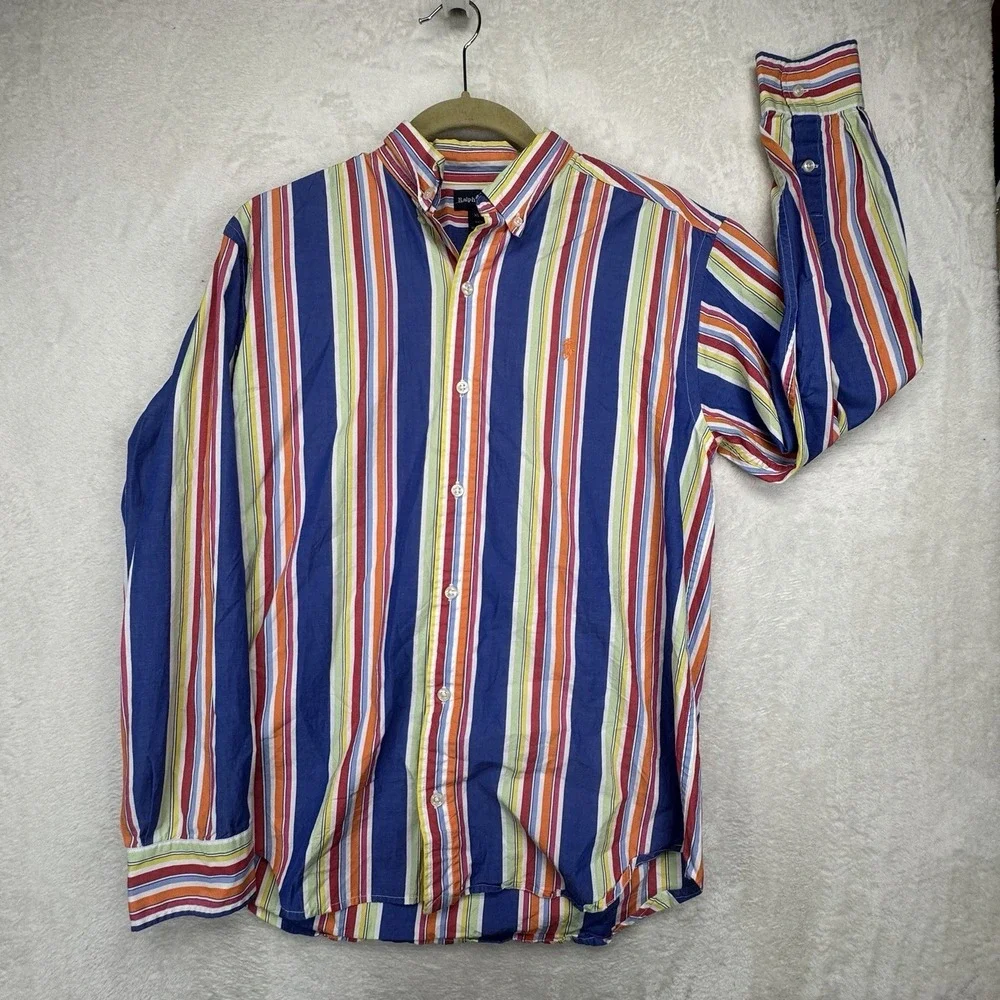 Ralph Lauren Button Down Shirt Boys XL 20 Blue Multicolor Stripe Preppy Cotton